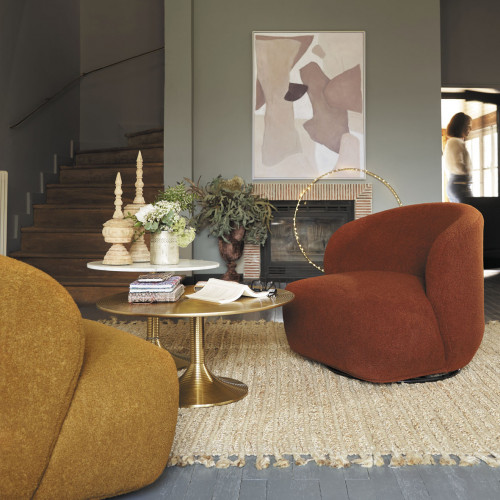LISETTE Swivel Armchair in Boucle - Curry