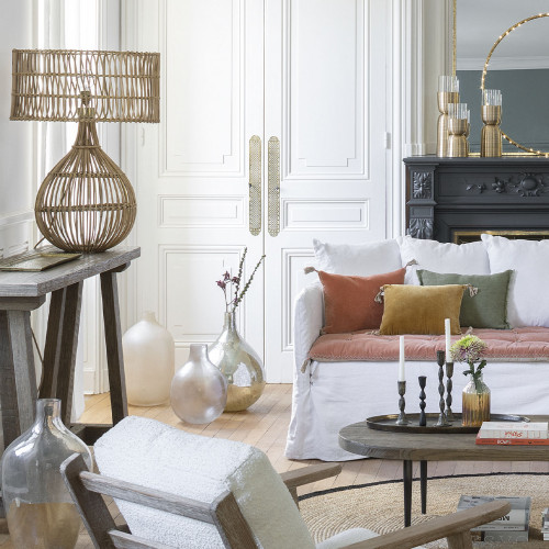 Vase bonbonne JEANNE en verre givré rose - Grand modèle - H. 45 cm