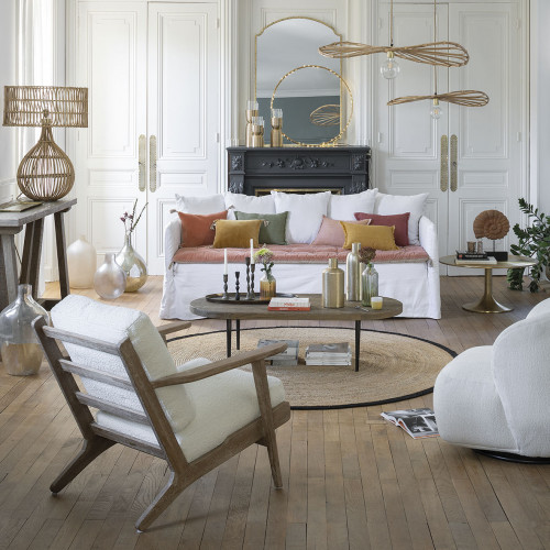 Tapis CERCLE rond en jute ourlé noir - ⌀ 200 cm