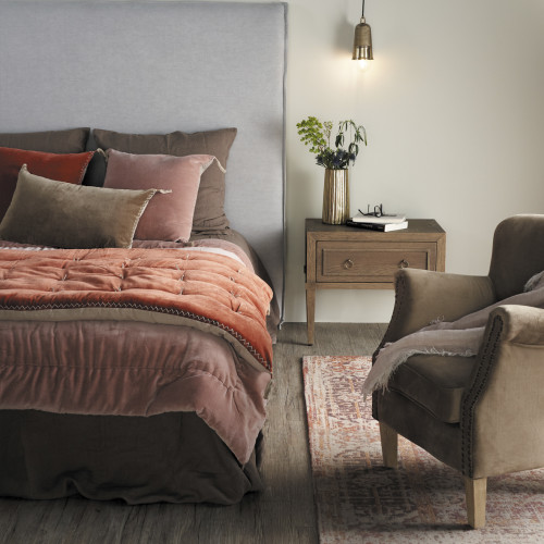 Housse de coussin MATTÉO en velours de coton et lin - Safran - 60 x 40 cm
