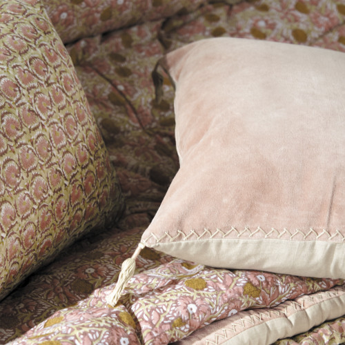 Housse de coussin MATTEO en velours de coton et lin - Rose - 60 x 40 cm