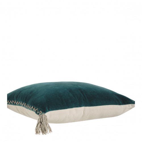 MATTÉO cushion cover in cotton velvet and linen - Petrol - 60 x 40 cm