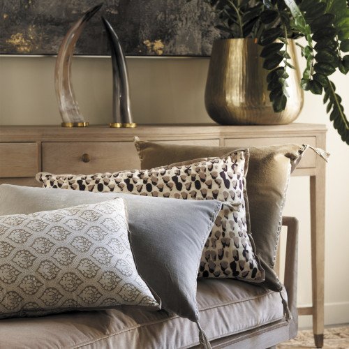 Housse de coussin MATTEO en velours de coton et lin - Gris - 60 x 40 cm
