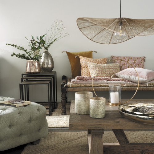 MATTÉO cushion cover in cotton velvet and linen - Saffron - 50 x 50 cm