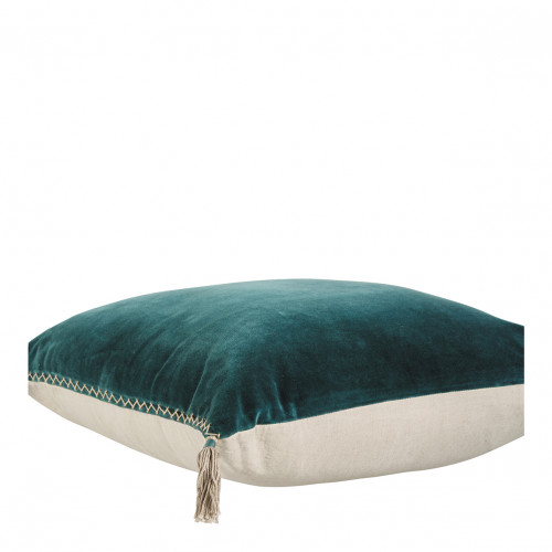 MATTÉO cushion cover in cotton velvet and linen - Petrol - 50 x 50 cm