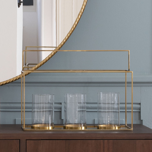 Lanterne HECTOR 3 verres en métal finition laiton