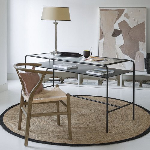 Bureau ERNEST en métal noir et plateau en verre