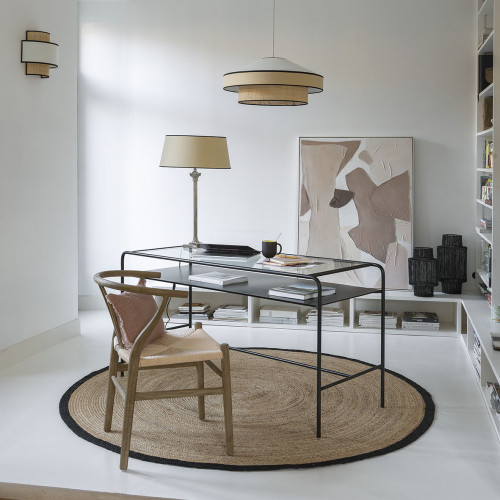 Bureau ERNEST en métal noir et plateau en verre