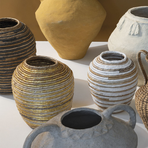 Jarre décorative GOA en abaca - Naturel et bleu