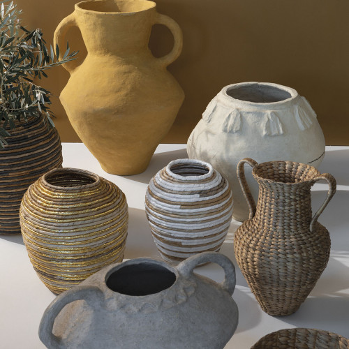 Jarre décorative GOA en abaca - Naturel et doré