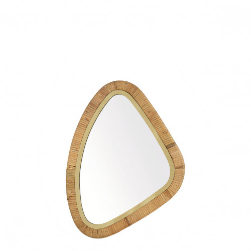COSMO Mirror in Rattan and Brass-Finish Gold Metal - Small Model - H. 45 cm