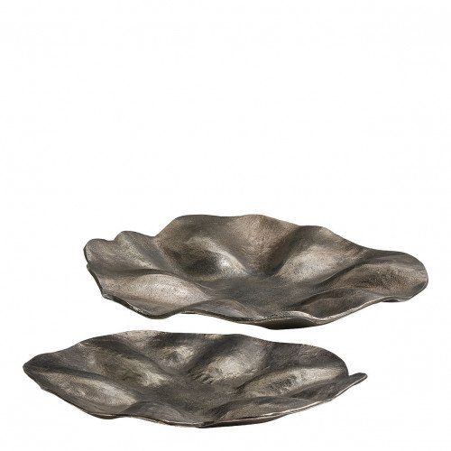 Set de 2 plateaux HALO en métal finition nickel vieilli