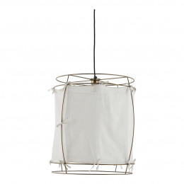 JADE pendant light in white fabric and golden metal brass finish - Small model - H. 65 cm