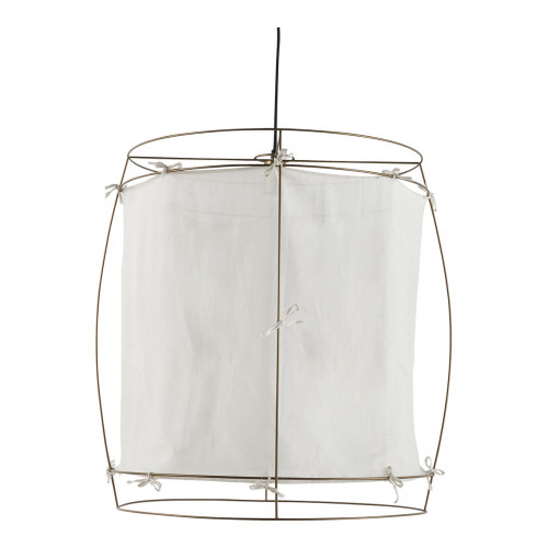 JADE pendant light in white fabric and golden metal brass finish - Large model - H. 75 cm