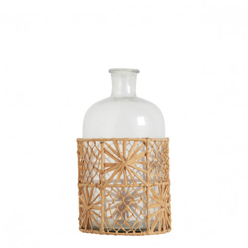 Vase bonbonne GARANCE en verre et raphia - Moyen modèle - H. 26 cm