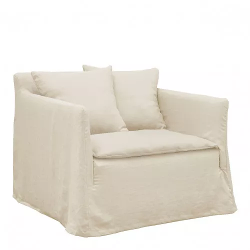 Fauteuil GABRIEL en lin mélangé - Écru