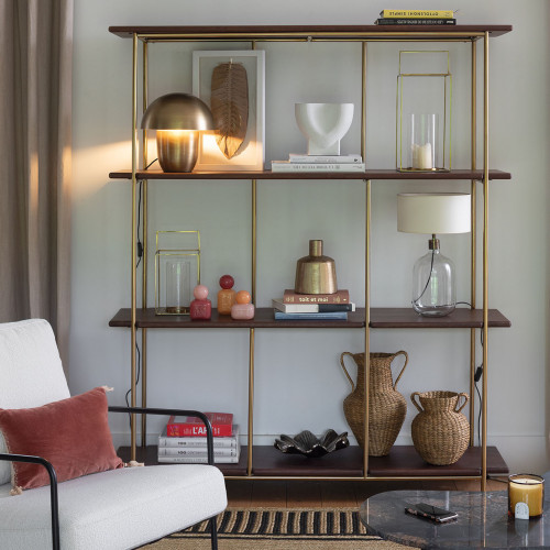 VICTOR Bookcase in Waxed Mango Wood Walnut Finish