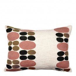 Housse de coussin GALETS en polycoton brodé - Rose et curry - 60 x 40 cm