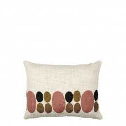 Housse de coussin GALETS en polycoton brodé - Rose et curry - 40 x 30 cm
