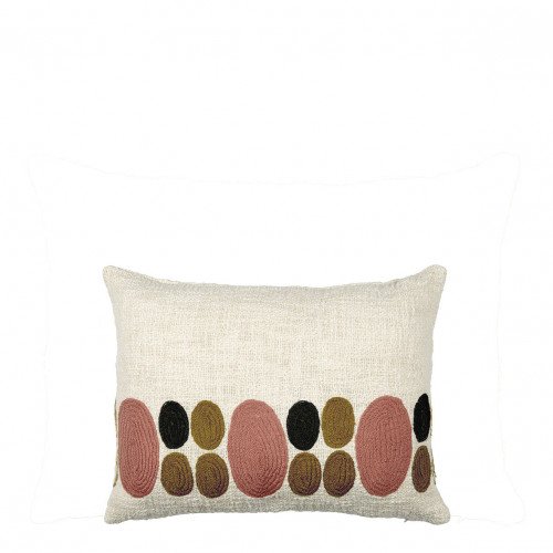 Housse de coussin GALETS en polycoton brodé - Rose et curry - 40 x 30 cm