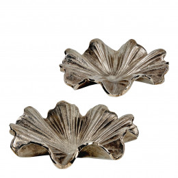 Set de 2 plateaux FLORA en métal finition nickel vieilli