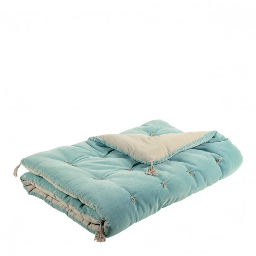 Futon MATTEO en velours de coton et lin - 180 x 80 cm - Bleu aqua