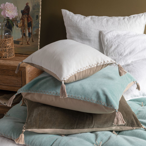 MATTÉO Cotton Velvet and Linen Cushion Cover - White - 60 x 40 cm