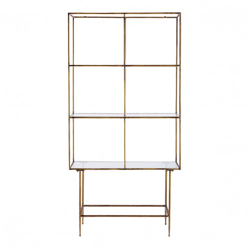 ANATOLE Bookcase in Metal with Golden Brass Finish and Glass Shelves