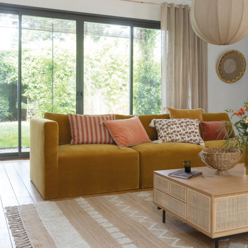 LOU Sofa in Cotton Velvet - 3 Modules - L. 297 cm - Peacock Blue
