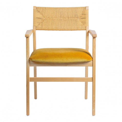 Chaise PALOMA en corde de papier et velours - Safran