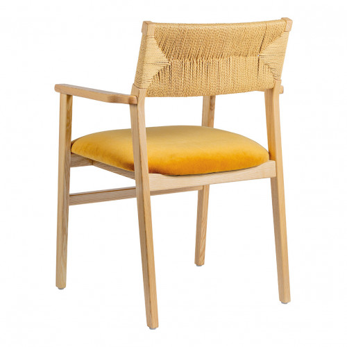 Chaise PALOMA en corde de papier et velours - Safran Chaise PALOMA en corde de papier et velours - Safran