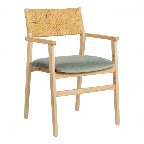 Chaise PALOMA en corde de papier et velours - Vert de gris