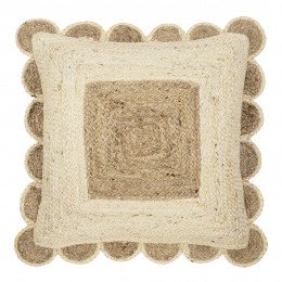 Coussin ÉNOLA en jute - Naturel et blanc - 60 x 60 cm