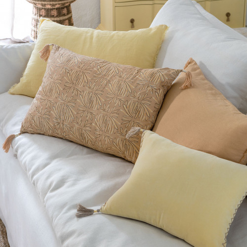 Housse de coussin MATTÉO en velours de coton et lin - Jaune pastel - 50 x 50 cm