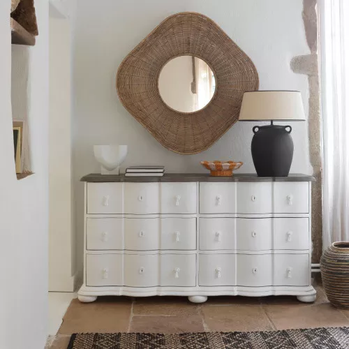 Miroir ISIS en rotin et métal - H. 100 cm