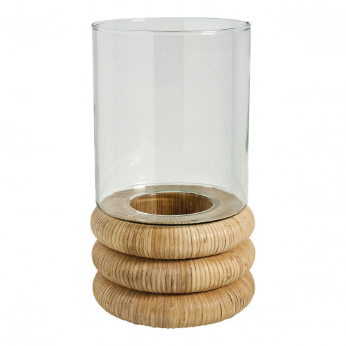 BOLINE Candle holder in glass and rattan - Large model - ø 20 x 33 cm
