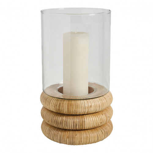 BOLINE Candle holder in glass and rattan - Large model - ø 20 x 33 cm