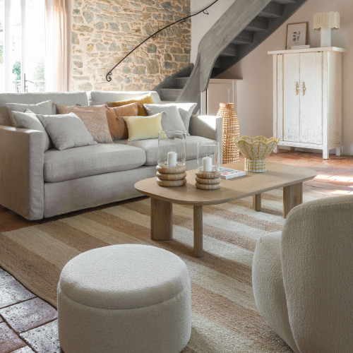 Set of 2 RILA bouclé ottomans - Cream