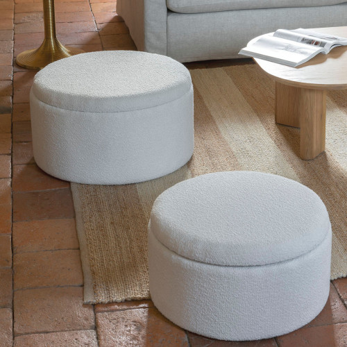 Set of 2 RILA bouclé ottomans - Cream