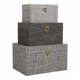 Set of 3 GABIN Boxes in Fabric - Black and White
