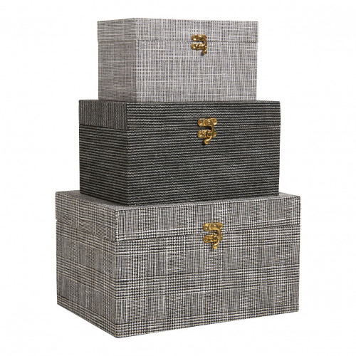 Set of 3 GABIN Boxes in Fabric - Black and White