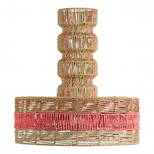 HOKA non-electrified pendant light in paper cord - Natural and coral - ø 50.5 x 55.5 cm