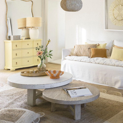 BAO coffee table in recycled elm - Small model - ø 80 cm - White