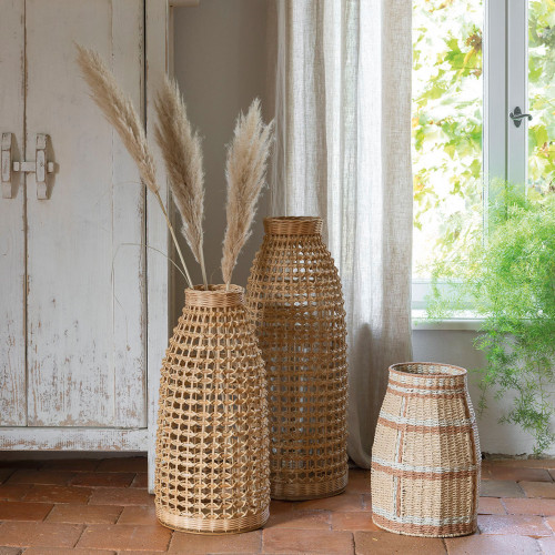 UMALA Vase in Rattan and Metal - Large Model - H. 77 cm