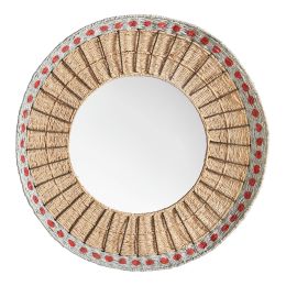 ORMA Mirror in paper cord - Natural and coral - ø 75 cm