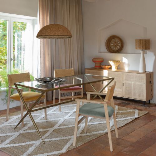 Suspension GAYA en perles en bois - Naturel et doré - ø 65 cm