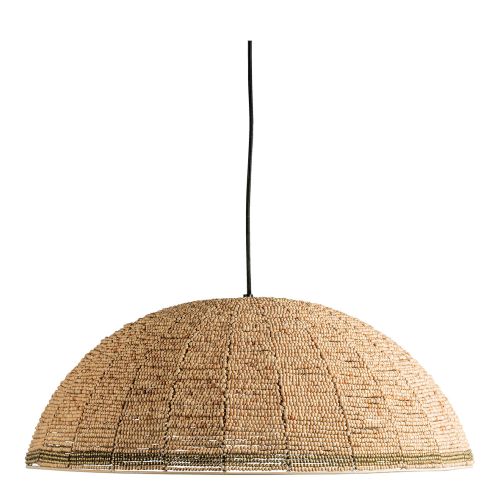 GAYA pendant light with wood beads - Natural and gold - ø 65 cm