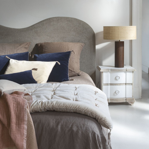 MATTÉO Cushion Cover in Cotton Velvet and Linen - Vanilla - 60 x 40 cm