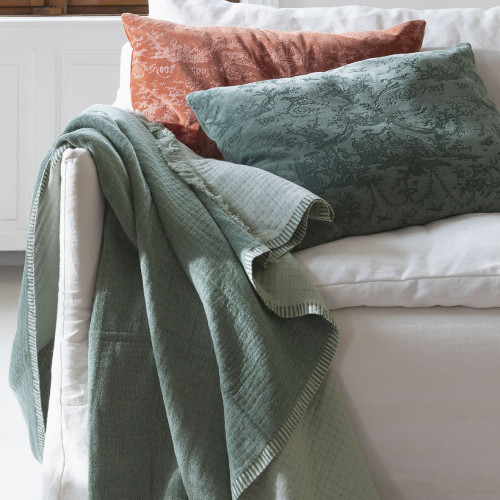 Plaid SIMÉON en coton et fibres de bambou - 130 x 170 cm - Céladon