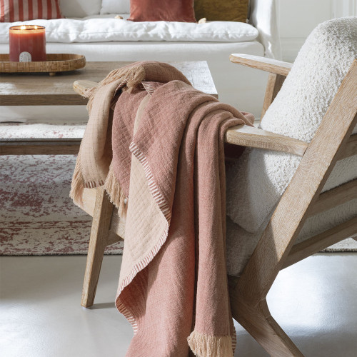 SIMÉON Throw in cotton and bamboo fibers - 130 x 170 cm - Pink